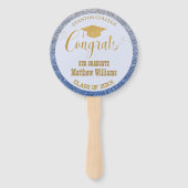 Afstuderen Modern blauw en goud Afstuderen foto Handwaaier (Voorkant)