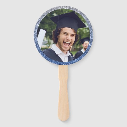 Afstuderen Modern Blauw en Zilver Afstuderen Foto Handwaaier (Achterkant)