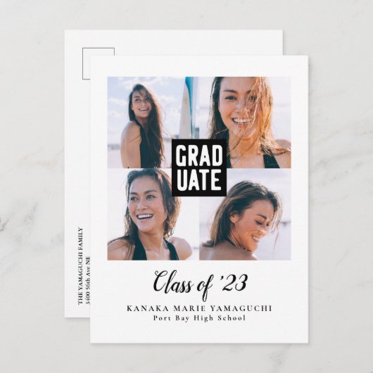 Afstuderen Modern Block Photo Collage Afstuderen Aankondigingskaart (Voorkant / Achterkant)