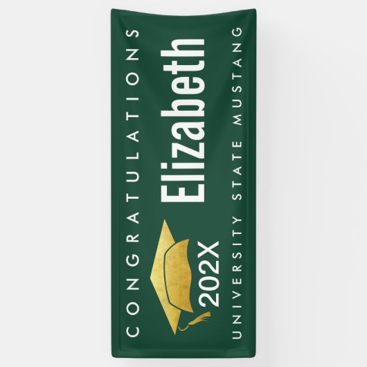 Afstuderen Modern Bold Simple Gold Pet op groen Spandoek (Verticaal)