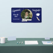 Afstuderen Modern Elegant marineblauw Gefeliciteer Spandoek (Beurs)