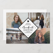 Afstuderen modern elegant script 4 foto collage a aankondiging (Voorkant / Achterkant)