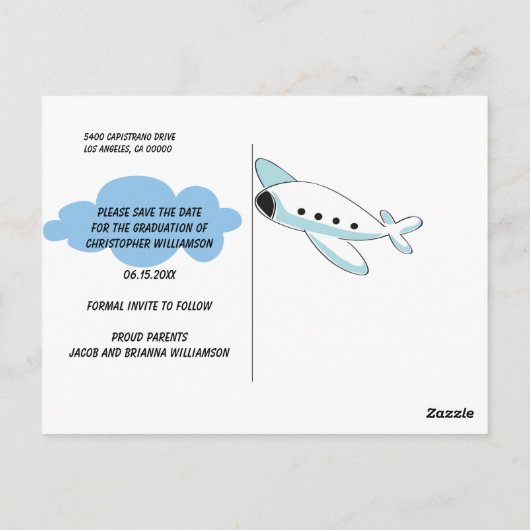 Afstuderen Modern Flying High Plane Cloud Briefkaart (Achterkant)