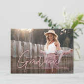 Afstuderen modern fotoscript elegant roze girly kaart (Staand voorkant)