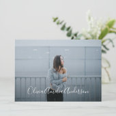 Afstuderen modern fotoscript typografie blauw kaart (Staand voorkant)