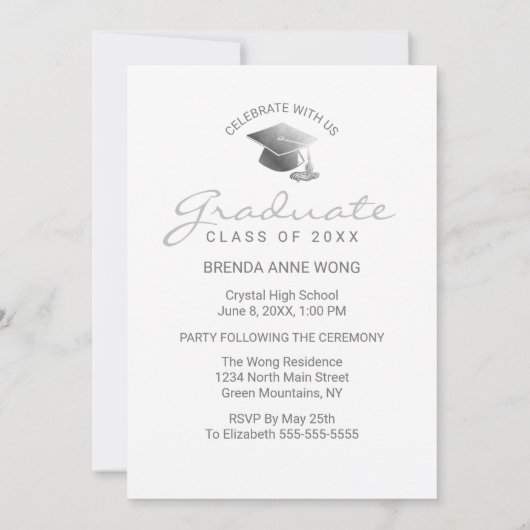 Afstuderen Modern Gray Script Typografie Aankondiging (Achterkant)