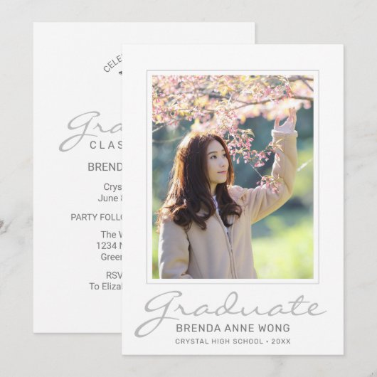 Afstuderen Modern Gray Script Typografie Aankondiging (Voorkant / Achterkant)