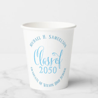 Afstuderen Modern Minimalist Script Class of Blue Papieren Bekers