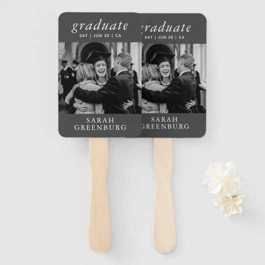 Afstuderen Modern Minimalistisch Eenvoudig grafisc Handwaaier (Voorkant en achterkant)