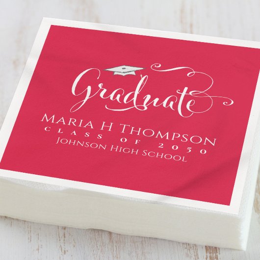 Afstuderen Modern Mortarboard Script Crimson Red Servet