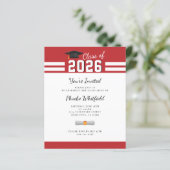 Afstuderen Modern Rood Wit 2025 Party Invitation (Staand voorkant)