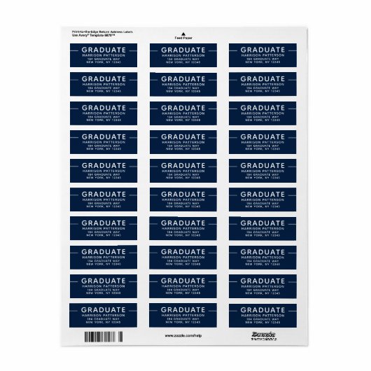 Afstuderen Modern Script Blauw Wit Etiket (Full Sheet)