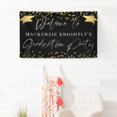 Afstuderen Modern Script Gold Confetti Welkom Spandoek (Insitu)
