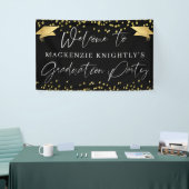 Afstuderen Modern Script Gold Confetti Welkom Spandoek (Beurs)