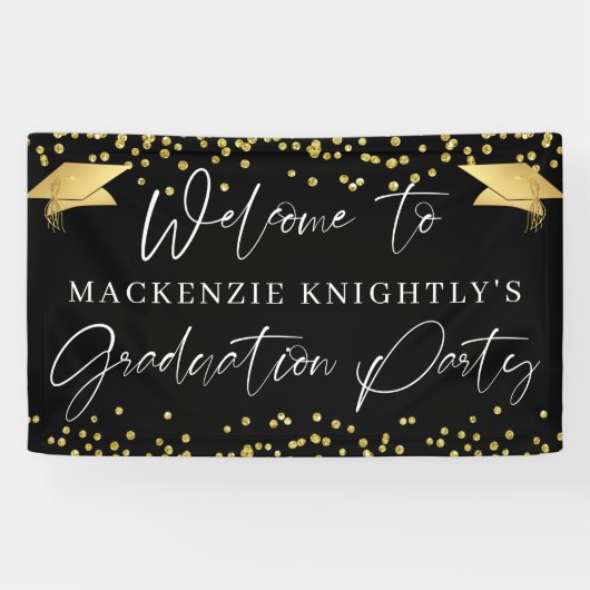 Afstuderen Modern Script Gold Confetti Welkom Spandoek (Horizontaal)