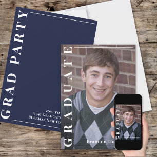 Afstuderen modern Simple Photo Minimalist Navy Blu Kaart