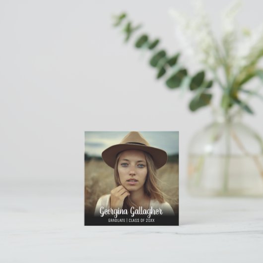 Afstuderen Modern Vette foto | Manuscript naam Afs Vierkante Visitekaartje (Staand voorkant)