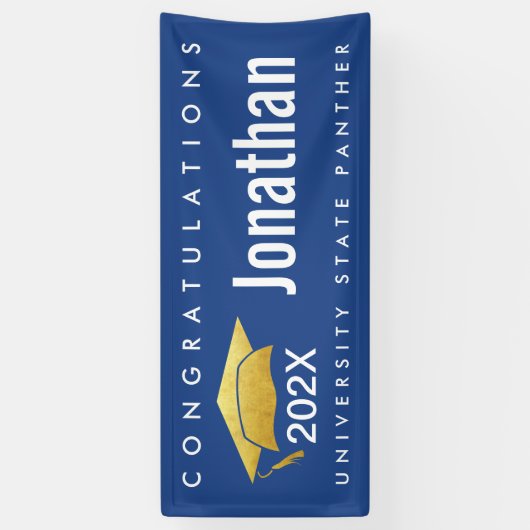 Afstuderen moderne, eenvoudige gouden Pet marinebl Spandoek (Verticaal)