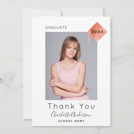 Afstuderen Moderne foto roos Goud bedankkaart (Voorkant)