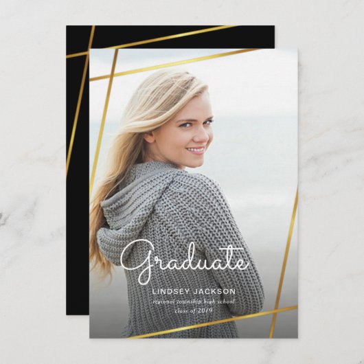 Afstuderen Moderne Gouden Geometrische Fotouitnodi Kaart (Voorkant / Achterkant)