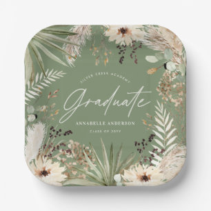 Afstuderen moderne pampas gras groene elegant papieren bordje
