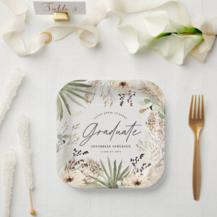 Afstuderen moderne pampas loof elegant chic papieren bordje