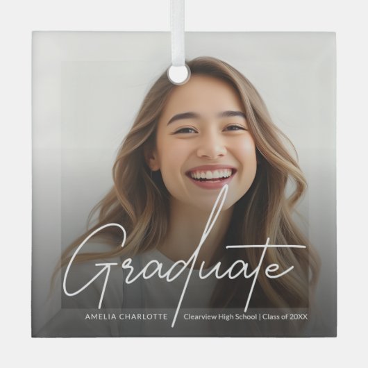 Afstuderen Moderne Script Calligraphy Photo Glas Ornament (Voorkant)