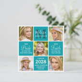 Afstuderen Monogram 5 Foto Collage Blauwgroen Afst Kaart (Staand voorkant)