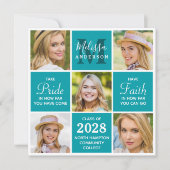 Afstuderen Monogram 5 Foto Collage Blauwgroen Afst Kaart (Voorkant)