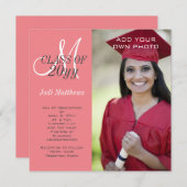 Afstuderen Monogram Foto Koraal Roze Kaart (Voorkant / Achterkant)