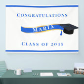 Afstuderen Mortar Board Blue en White Spandoek (Beurs)