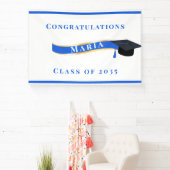 Afstuderen Mortar Board Blue en White Spandoek (Insitu)