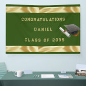 Afstuderen Mortar Board Green en Gold Spandoek (Beurs)