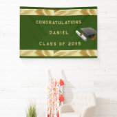 Afstuderen Mortar Board Green en Gold Spandoek (Insitu)