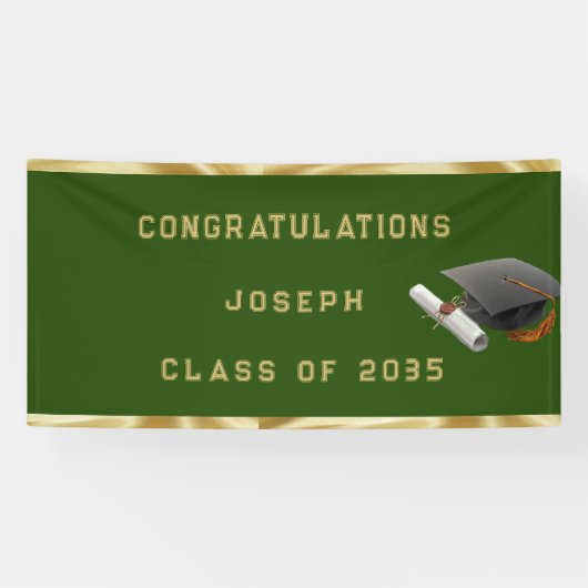 Afstuderen Mortar Board Green en Gold Spandoek (Horizontaal)