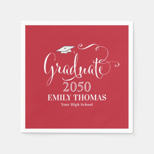 Afstuderen Mortarboard minimalistisch rood Servet (Voorkant)