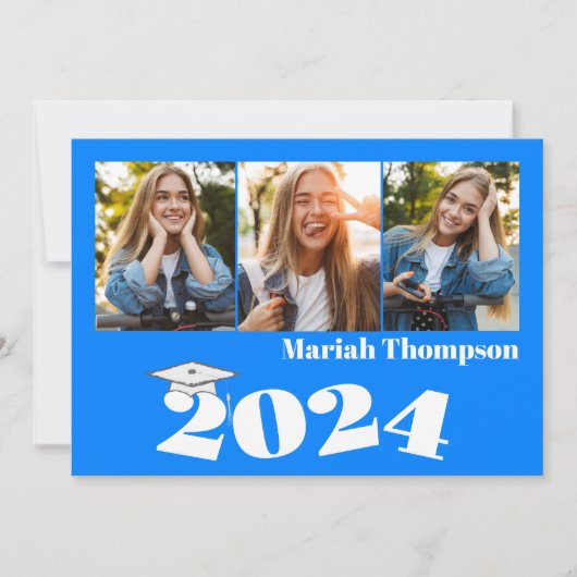 Afstuderen Multi-Photo Blue Class of 2023 QR Code Kaart (Voorkant)