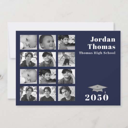 Afstuderen Multi Photo Collage Navy Blue QR Code Kaart (Voorkant)