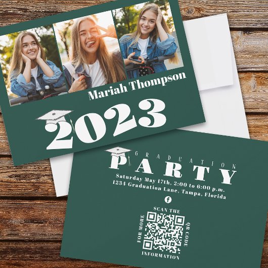 Afstuderen Multi-Photo Green Class of 2023 QR Code Kaart