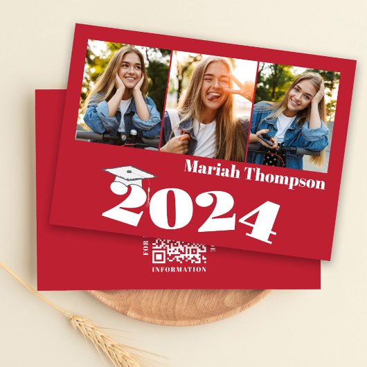 Afstuderen Multi-Photo Red Class of 2023 QR Code Kaart