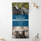 Afstuderen Multi Photo Simple Blue Confetti 2020 Drieluik Aankondiging (Binnen)