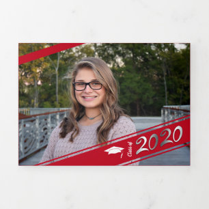 Afstuderen Multi Photo Simple Red Conffeti 2020 Drieluik Aankondiging