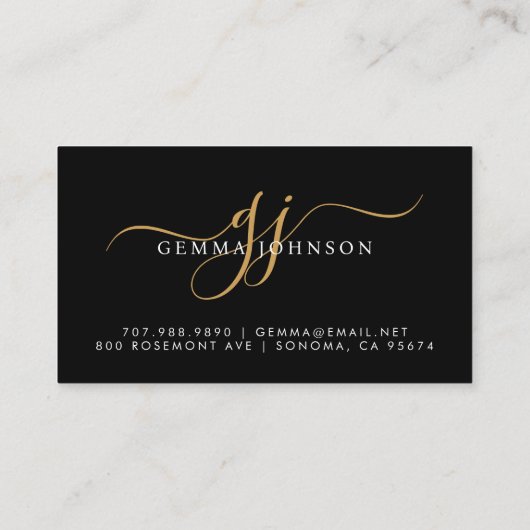 Afstuderen Naam Goud Monogram Zwart Insert Kaart Contactkaartje (Achterkant)