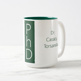 Afstuderen naam Groene graad PhD Tweekleurige Koffiemok