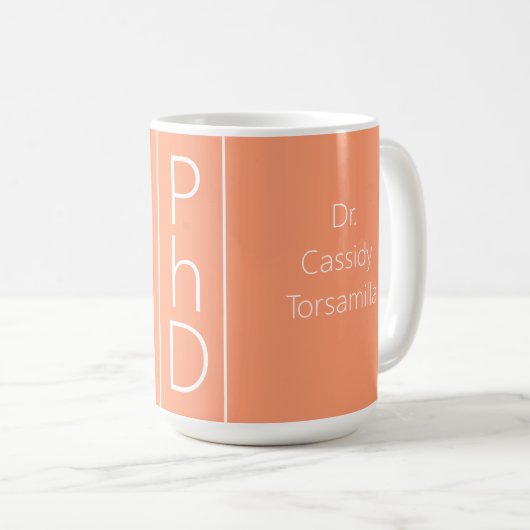 Afstuderen Naam Perzikwit PhD Koffiemok (Voorkant rechts)
