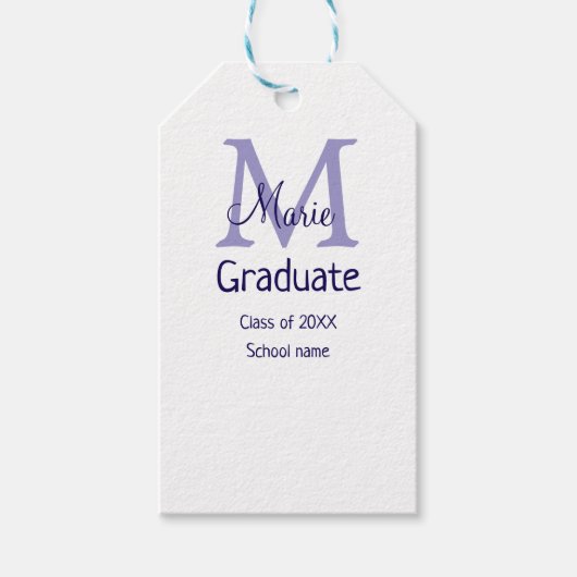 Afstuderen Naam toevoegen Monogram paarse Simple M Cadeaulabel (Voorkant)