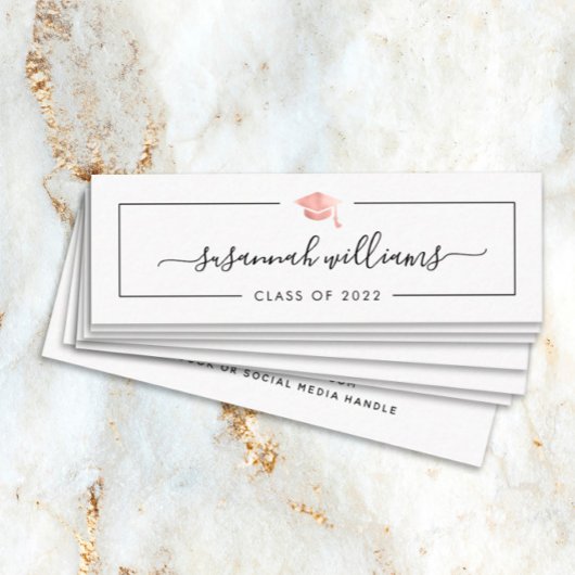 Afstuderen Name Kaart Modern Script Roos Gold Pet Contactkaartje