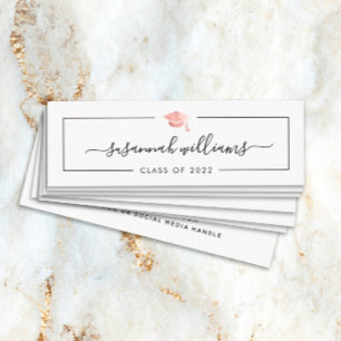 Afstuderen Name Kaart Modern Script Roos Gold Pet Mini Visitekaartje