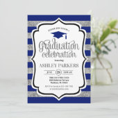 Afstuderen - Navy Blue Silver Stripes Kaart (Staand voorkant)