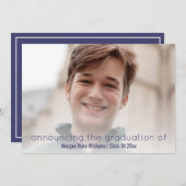 Afstuderen Navy Blue Simple White-overlay foto Aankondiging (Voorkant / Achterkant)